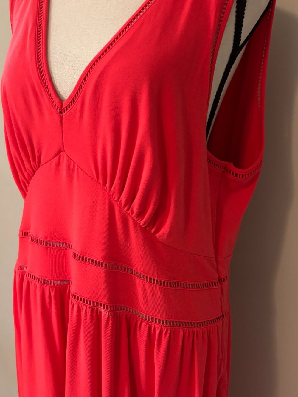 Lands' End Red Smocked Waist Tiered Maxi Dress Large Like New - Picture 2 of 6